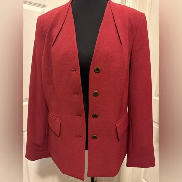 Tahari Red Blazer Structured Notched Lapel - Picture 7 of 9